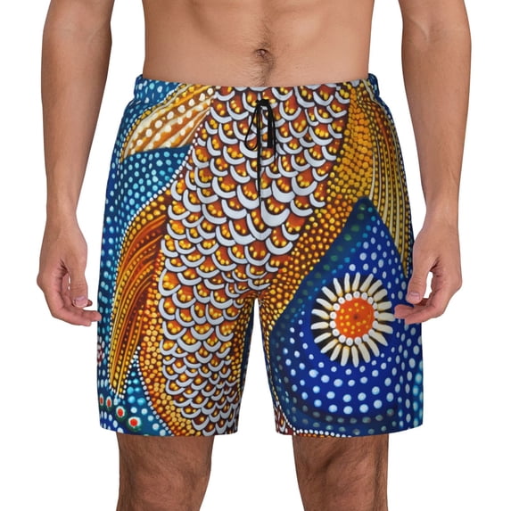 Kdxio Colorful Dot Art Fish Print Men's Swim Trunks with Compression Liner 7 Inch Inseam Quick Dry Swim Shorts
