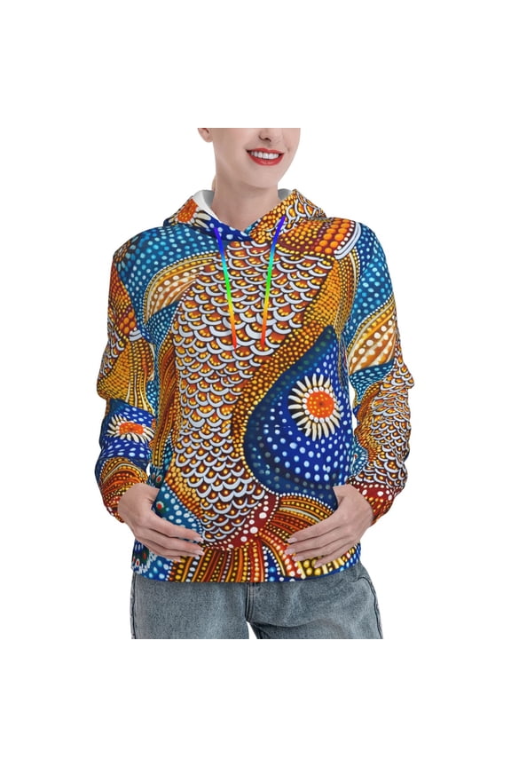 Colorful Dot Art Fish Print Womens Oversized Hoodies Sweatshirts Hooded Pullover Tops Sweaters Casual-Large