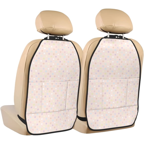 Kdxio Colorful Dots Print 2 Pack Car Kick Mat Seat Cover Back Protector Mat with Pockets for Organizer Backseat Protector and Storage Anti Kick Pad for Vehicles
