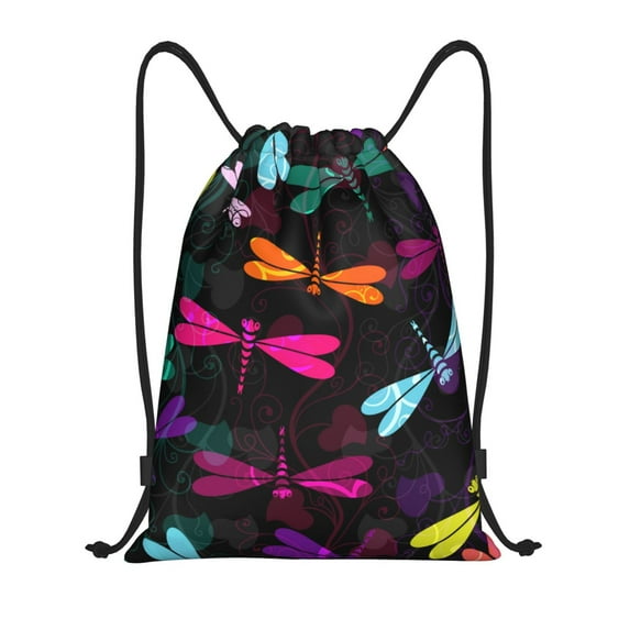 Kdxio Colorful Dragonflies Print Drawstring Backpack Bag,Waterproof Draw String Back Sack, Gym Drawstring Bags Swim Bag For Unisex