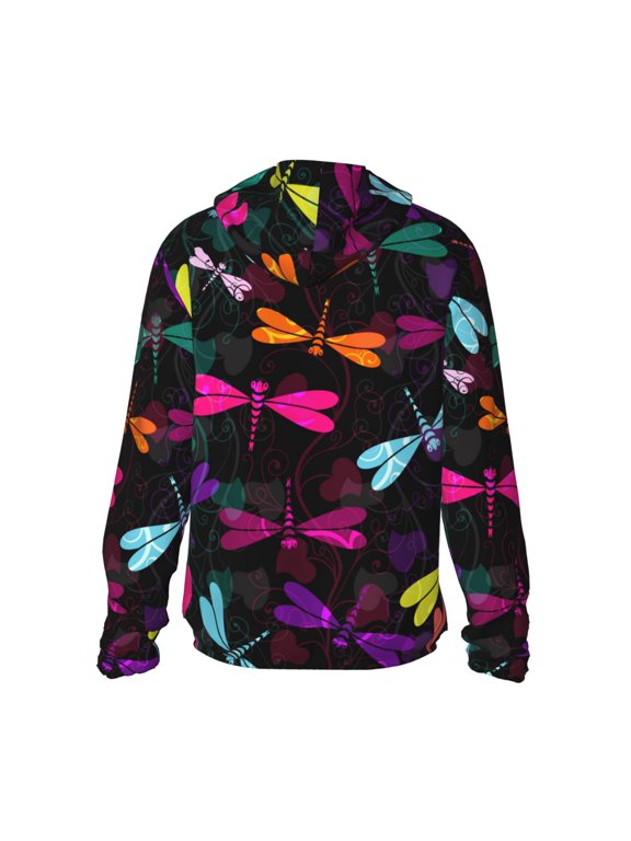 Colorful Dragonflies Print Women Men Sun Protection UPF 50+ Jackets Zip Up Long Sleeve Hoodie Hiking Lightweight with Pockets