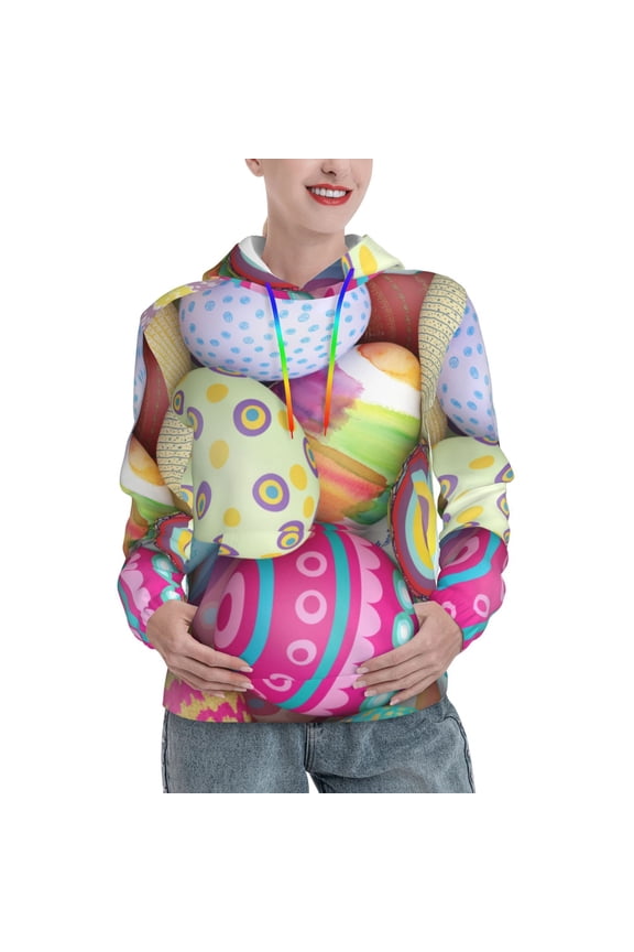 Colorful Easter Eggs Print Womens Oversized Hoodies Sweatshirts Hooded Pullover Tops Sweaters Casual-XX-Large