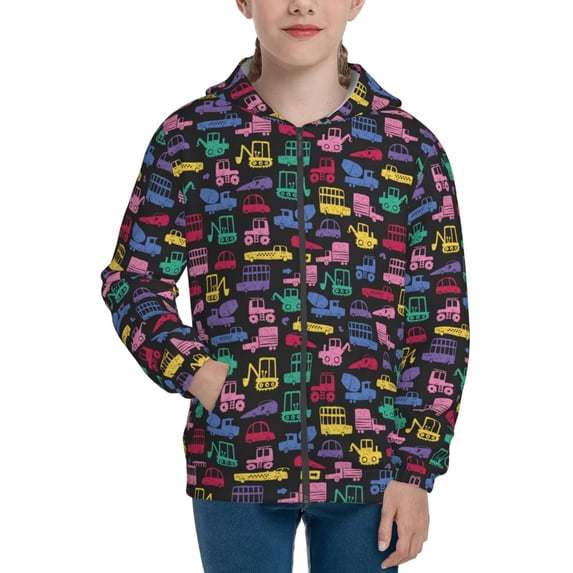 Kdxio Colorful Excavator Pattern Kids Boys Girls Zip Up Hoodie 3D Printed Hooded Sweatshirt Hoody Coat with Pocket 7-12 Y-Medium