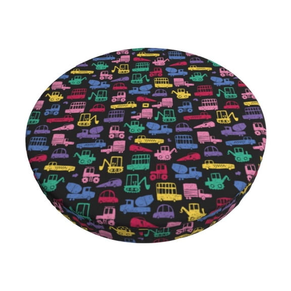 Kdxio Colorful Excavator Print Stool Covers Round,Stretch Round Bar Stool Covers Washable Bar Stool Cushion Slipcover for 12-15 Inch Chair
