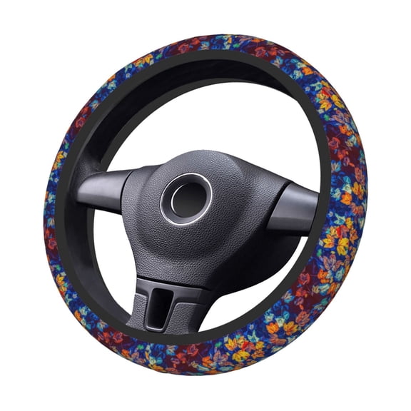 Kdxio Colorful Fall Leaves Print Elastic Stretch Steering Wheel Cover,Auto Steering Wheel Cover,15 Inch Anti-Slip,Warm in Winter and Cool in Summer,Fit Suvs,Vans Cars,Trucks