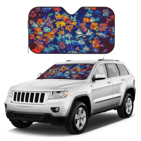 Kdxio Colorful Fall Leaves Print Windshield Sun Shade, Foldable Sun Blocker for Car,Truck,SUV Automotive Interior Sun Protection,Reflective Shade for Front Windshield(Small)