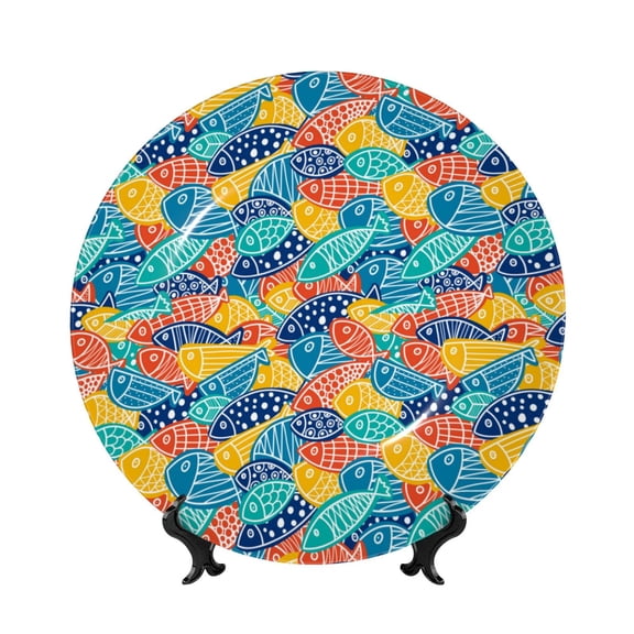Kdxio Colorful Fish 1 Bone China Decorative Plate Ceramic Decorative Plate for Home Office Wall Stand Decorative Plates for Home Bedroom-6in