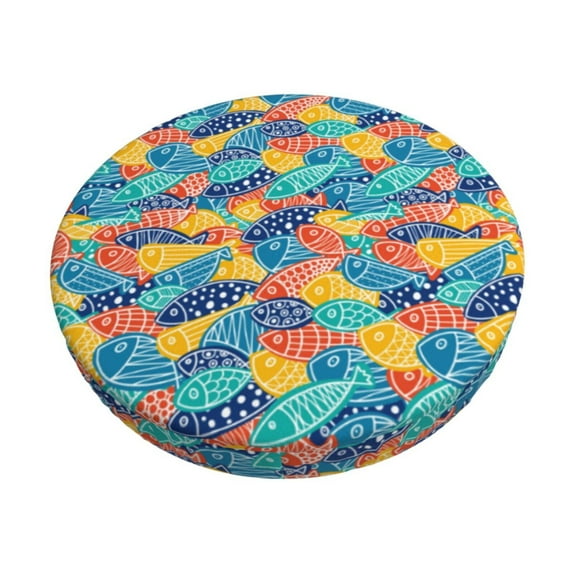 Kdxio Colorful Fish 1 Print Stool Covers Round,Stretch Round Bar Stool Covers Washable Bar Stool Cushion Slipcover for 12-15 Inch Chair