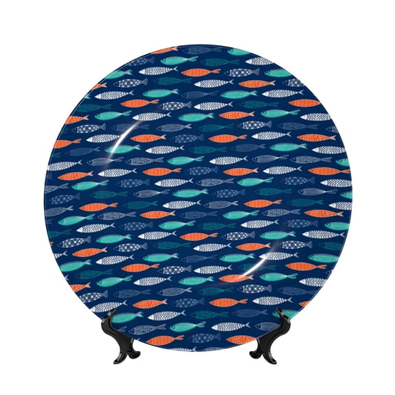 Kdxio Colorful Fish 3 Bone China Decorative Plate Ceramic Decorative Plate for Home Office Wall Stand Decorative Plates for Home Bedroom-7in