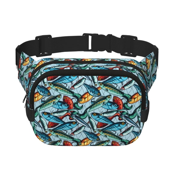 Kdxio Colorful Fishing Baits Crossbody Double Layer Waist Bag Belt Bag for Unisex Fanny Pack Fashion Waist Packs for Hiking Running Shopping Traveling
