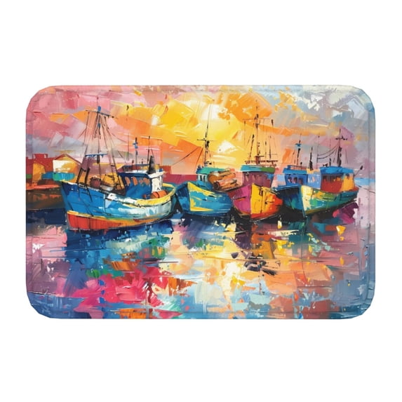 Kdxio Colorful Fishing Boats,16" x 24", Non-Slip Front Door Mats,Outdoor Welcome Mat Washable