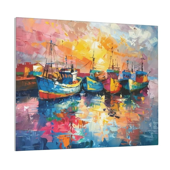 Kdxio Colorful Fishing Boats Pattern Canvas Wall Art for Living Room Wall Decor for Bedroom Bathroom Modern Framed Canvas Art Prints Ready to Hang,Horizontal