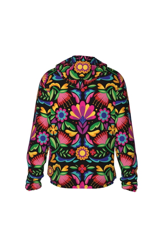 Colorful Floral Embroidery Mexican Print Women Men Sun Protection UPF 50+ Jackets Zip Up Long Sleeve Hoodie Hiking Lightweight with Pockets