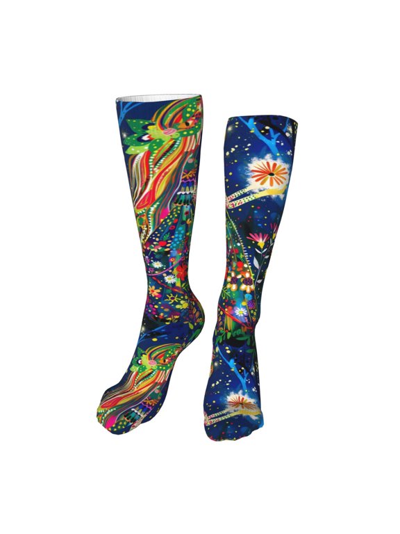 Colorful Floral Forest Fairy Funny Silky Novelty Funky Long Knee High Socks Soft 3D Print Cosplay Crazy Stockings for Men Women