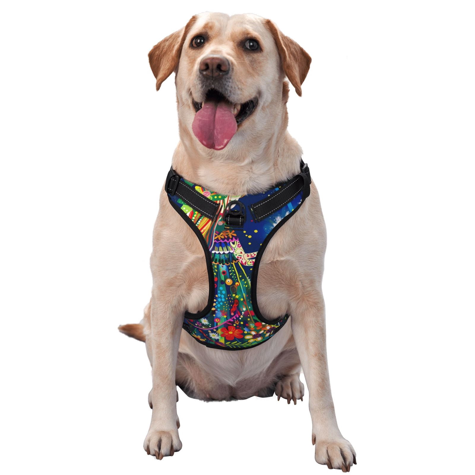 Kdxio Colorful Floral Forest Fairy Print No Pull Dog Harness Adjustable Reflective Oxford Easy Control Medium Large Dog Harness for Training and Everyday-X-Large