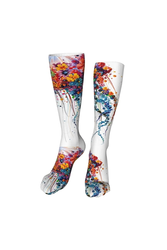Colorful Floral Jellyfish Funny Silky Novelty Funky Long Knee High Socks Soft 3D Print Cosplay Crazy Stockings for Men Women