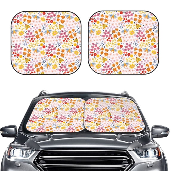 Kdxio Colorful Floral Print 2-Piece Sun Shade Front Windshield - Foldable Car Front Window Sunshades For Most Sedans Suv Truck