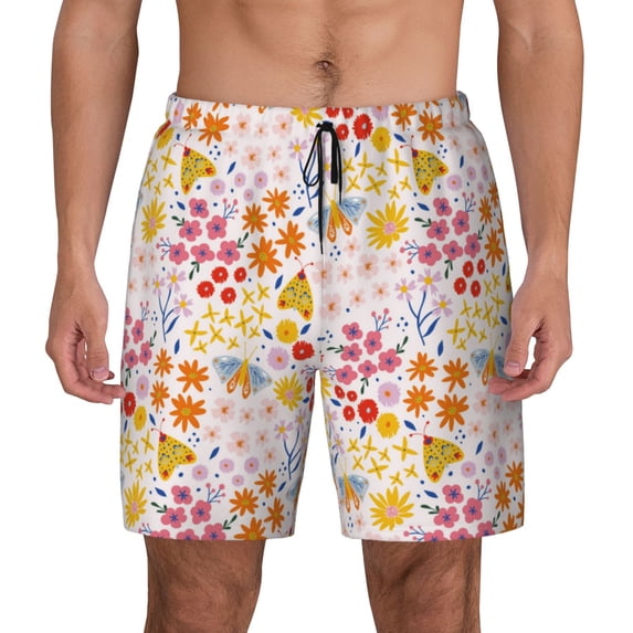 Kdxio Colorful Floral Print Men'S Swim Trunks With Compression Liner 7 Inch Inseam Quick Dry Swim Shorts
