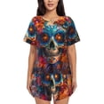 thumbnail image 1 of Kdxio Colorful Floral Skull A Print Pajamas Sets for Women Short-Sleeved Pjs with Lounge Shorts Two Piece Sleepwear S-4XL, 1 of 5