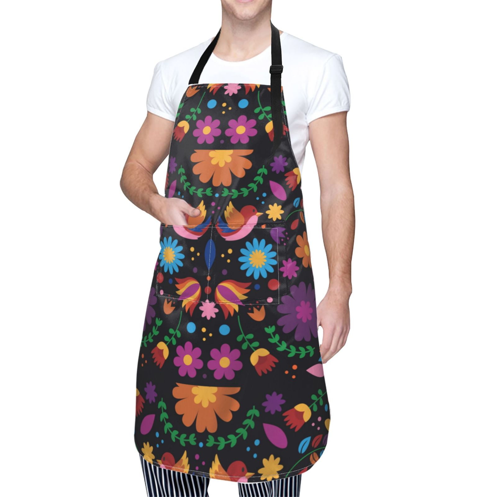 Kdxio Colorful Floral2 Apron with Pockets Adjustable Kitchen Aprons for Men Women Waterproof Aprons for Cooking,Drawing,Crafting, Baking Household Cleaning