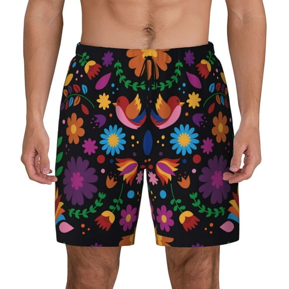 Kdxio Colorful Floral2 Print Men'S Swim Trunks With Compression Liner 7 Inch Inseam Quick Dry Swim Shorts