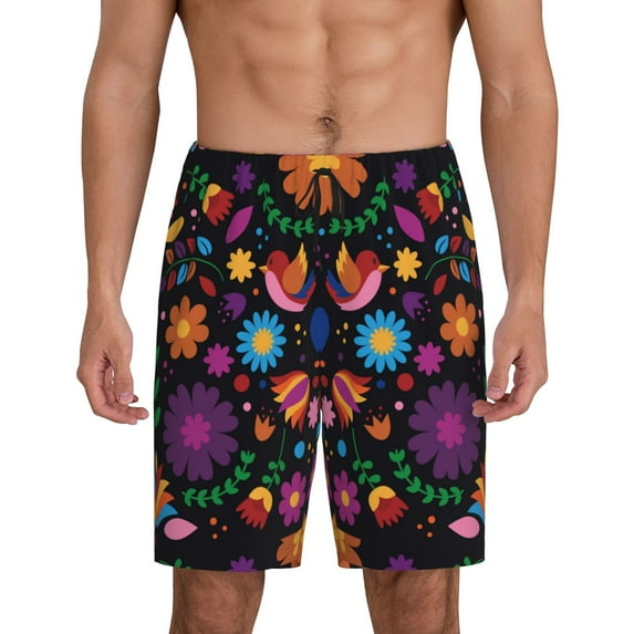 Kdxio Colorful Floral2 Print Mens Sleep Shorts Bottoms Soft Comfy Pajama Wear Pants with Drawstring Pockets