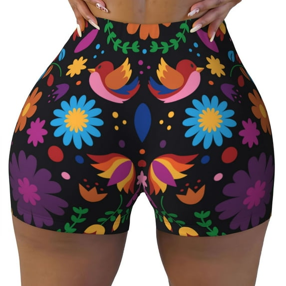 Kdxio Colorful Floral2 Print Workout Shorts for Women Seamless Soft Smooth Gym Yoga Scrunch Active Shorts