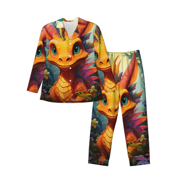 Kdxio Colorful Flower Chameleon Men’s Pajama Set Pajamas For Men 2 Piece PJ Set with Men Pajama Pants and Long Sleeve T-Shirt Lounge Set-XX-Large