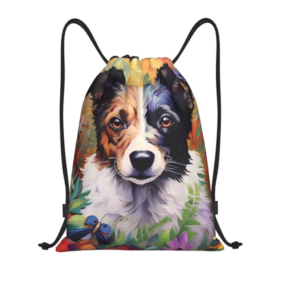 Kdxio Colorful Flower Dog Print Drawstring Backpack Bag,Waterproof Draw String Back Sack, Gym Drawstring Bags Swim Bag For Unisex