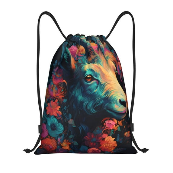 Kdxio Colorful Flower Goat Print Drawstring Backpack Bag,Waterproof Draw String Back Sack, Gym Drawstring Bags Swim Bag For Unisex