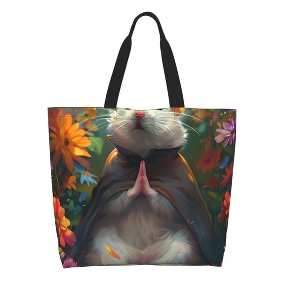 Kdxio Colorful Flower Meditating Hamster Casual Tote Bags Women Big Capacity Shoulder Bag for Women Travel Shoulder Bags Handbags