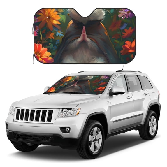 Kdxio Colorful Flower Meditating Hamster Print Windshield Sun Shade, Foldable Sun Blocker for Car,Truck,SUV Automotive Interior Sun Protection,Reflective Shade for Front Windshield(Medium)