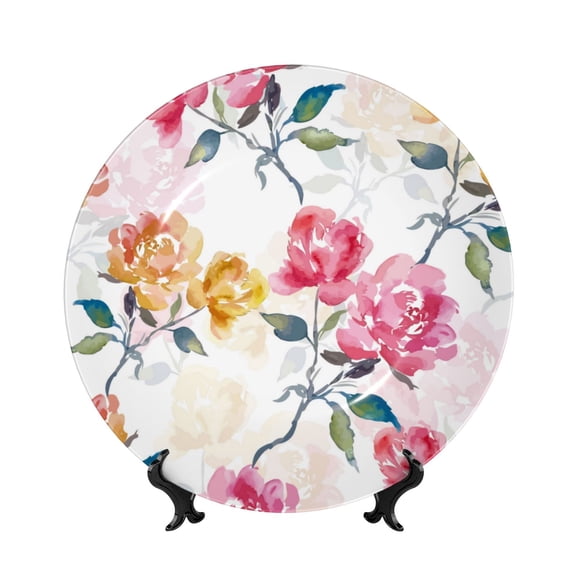 Kdxio Colorful Flowers Bone China Decorative Plate Ceramic Decorative Plate for Home Office Wall Stand Decorative Plates for Home Bedroom-7in