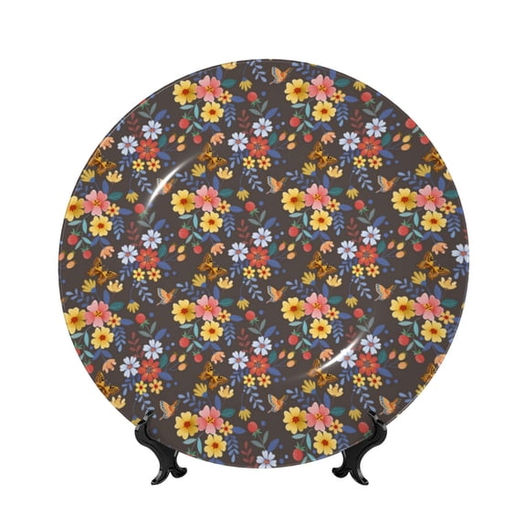 Kdxio Colorful Flowers with Butterfly Bone China Decorative Plate Ceramic Decorative Plate for Home Office Wall Stand Decorative Plates for Home Bedroom-6in