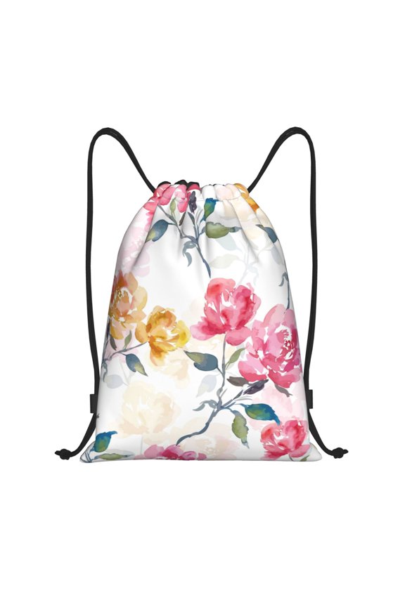 Colorful Flowers Print Drawstring Backpack Bag,Waterproof Draw String Back Sack, Gym Drawstring Bags Swim Bag For Unisex