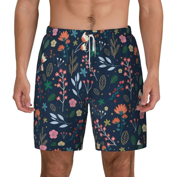 Kdxio Colorful Flowers Print Men'S Swim Trunks With Compression Liner 7 Inch Inseam Quick Dry Swim Shorts