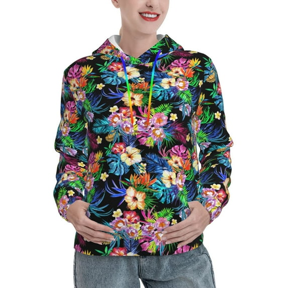 Kdxio Colorful Flowers Print Womens Oversized Hoodies Sweatshirts Hooded Pullover Tops Sweaters Casual-X-Large