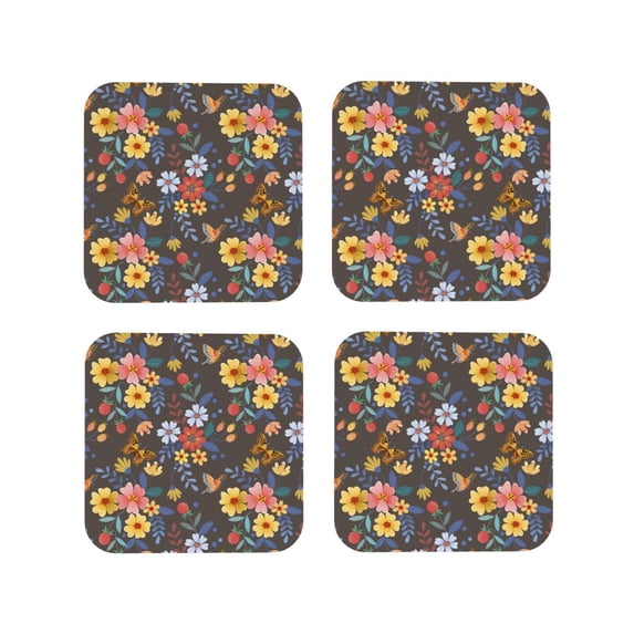Kdxio Colorful Flowers With Butterfly Funny Coasters,4 Pcs Leather Coasters,Housewarming Gifts,Protect Furniture From Water Marks Scratch And Damage