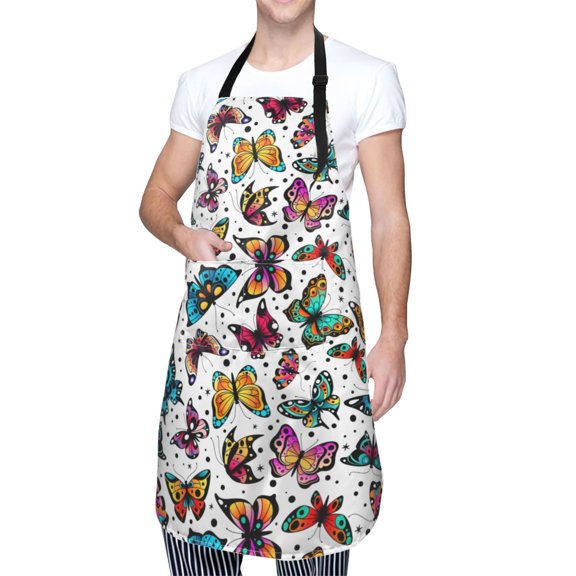 Kdxio Colorful Flying Butterflies Apron with Pockets Adjustable Kitchen Aprons for Men Women Waterproof Aprons for Cooking,Drawing,Crafting, Baking Household Cleaning