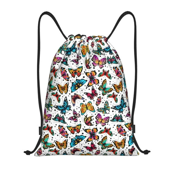 Kdxio Colorful Flying Butterflies Print Drawstring Backpack Bag,Waterproof Draw String Back Sack, Gym Drawstring Bags Swim Bag For Unisex