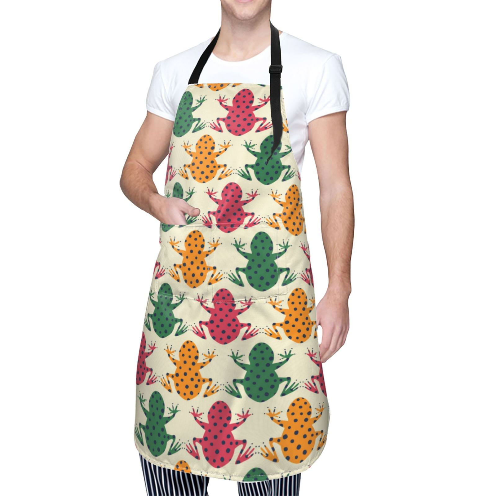 Kdxio Colorful Frogs Apron with Pockets Adjustable Kitchen Aprons for Men Women Waterproof Aprons for Cooking,Drawing,Crafting, Baking Household Cleaning
