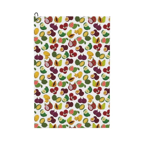 Kdxio Colorful Fruits Pattern Golf Towel (24" X 16") with Carabiner Clip - The Convenient Golf Cleaning Towel