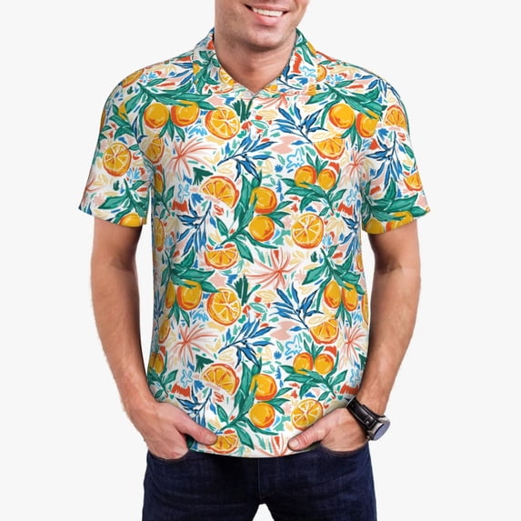 Kdxio Colorful Fruits Print Men's Short Sleeve Polo Shirt,Midweight Men's Shirt