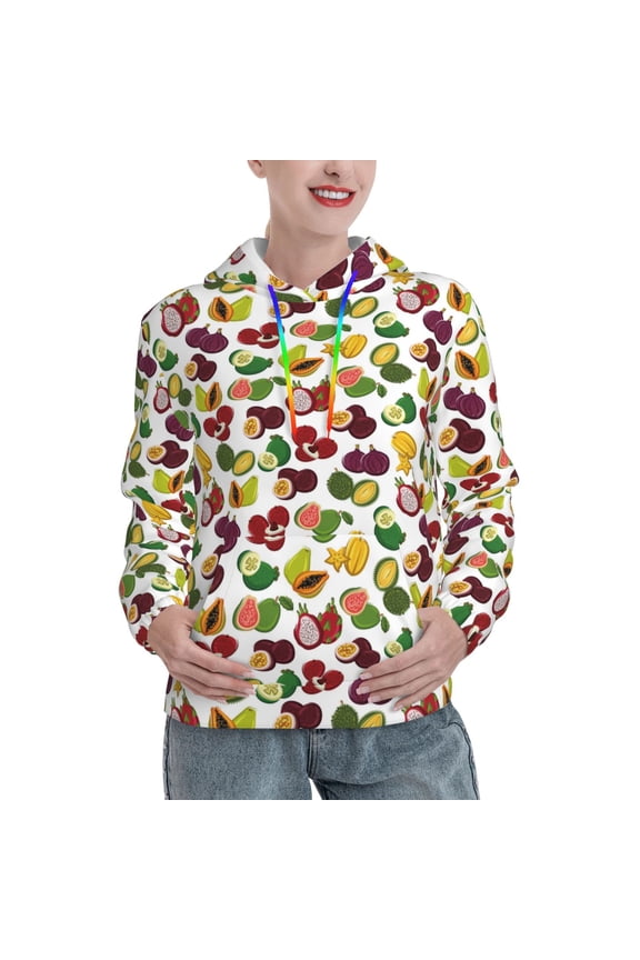 Colorful Fruits Print Womens Oversized Hoodies Sweatshirts Hooded Pullover Tops Sweaters Casual-X-Large
