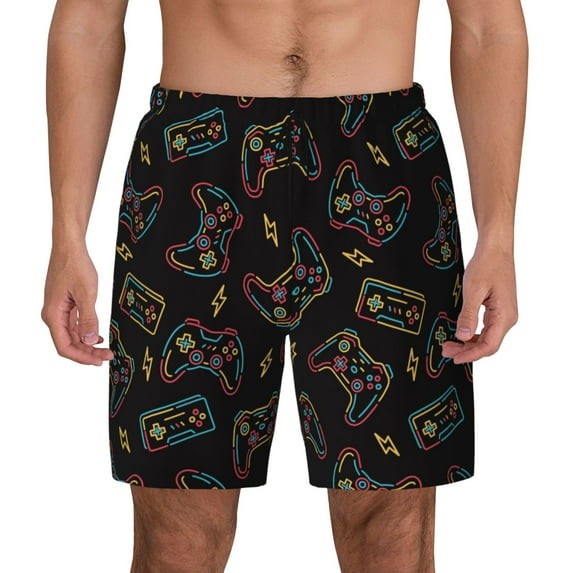 Kdxio Colorful Game Controller Print Men's Swim Trunks with Compression Liner 7 Inch Inseam Quick Dry Swim Shorts