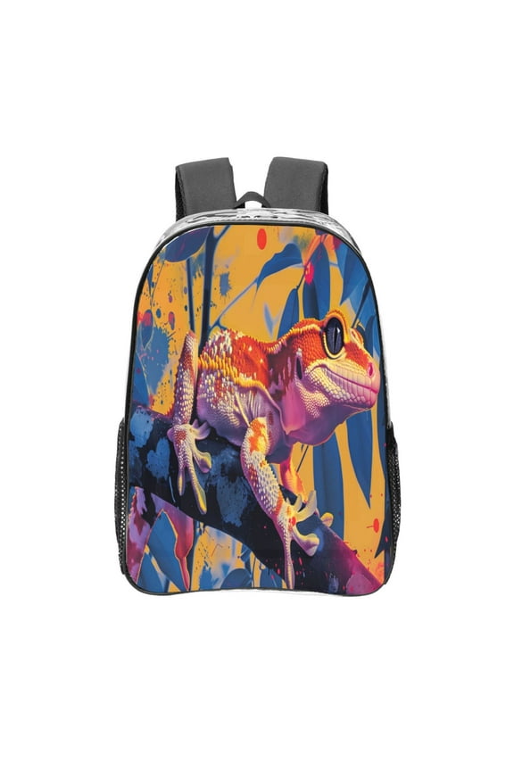 Colorful Gecko Jungle Art Clear Backpack, Transparent Bookbag for School for Women Men, Capacity Clear Bag for College, Travel