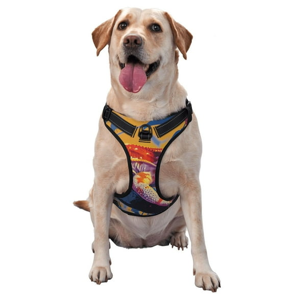 Kdxio Colorful Gecko Jungle Art Print No Pull Dog Harness Adjustable Reflective Oxford Easy Control Medium Large Dog Harness for Training and Everyday-Medium