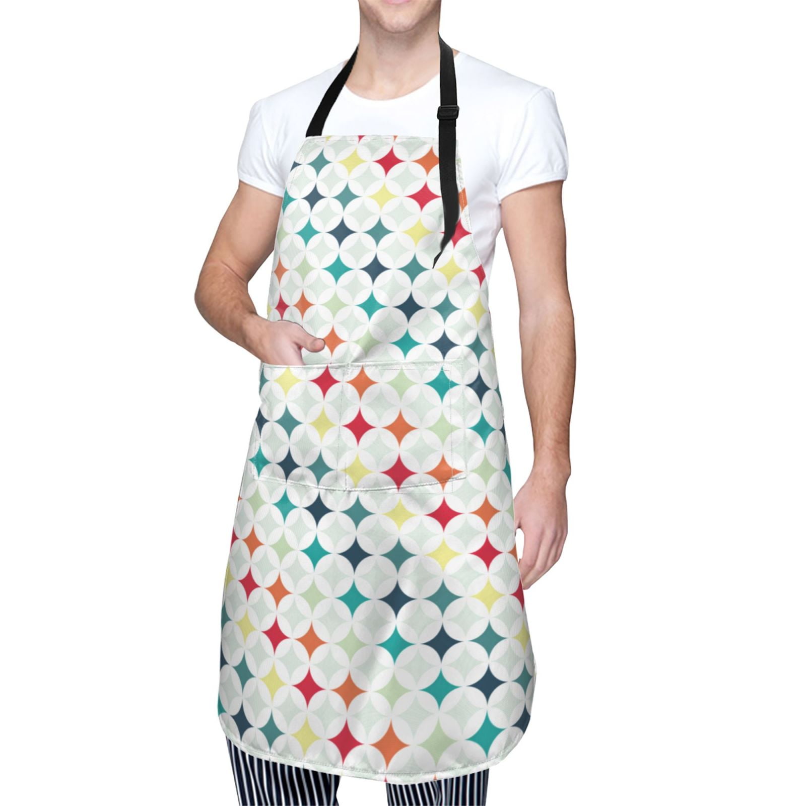 Kdxio Colorful Geometric Apron with Pockets Adjustable Kitchen Aprons for Men Women Waterproof Aprons for Cooking,Drawing,Crafting, Baking Household Cleaning