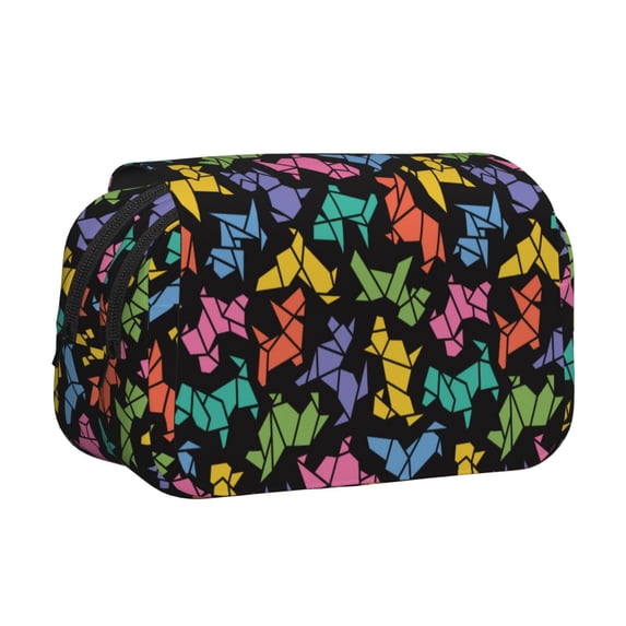 Kdxio Colorful Geometric Dog for Double Compartment Pen Case Oxford Organizer with Zipper Pockets for Students Artists