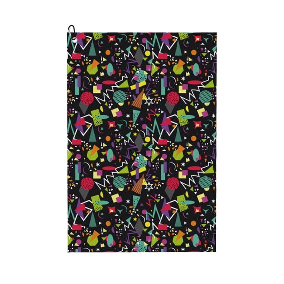 Kdxio Colorful Geometric Figures Pattern Golf Towel (24" X 16") with Carabiner Clip - The Convenient Golf Cleaning Towel